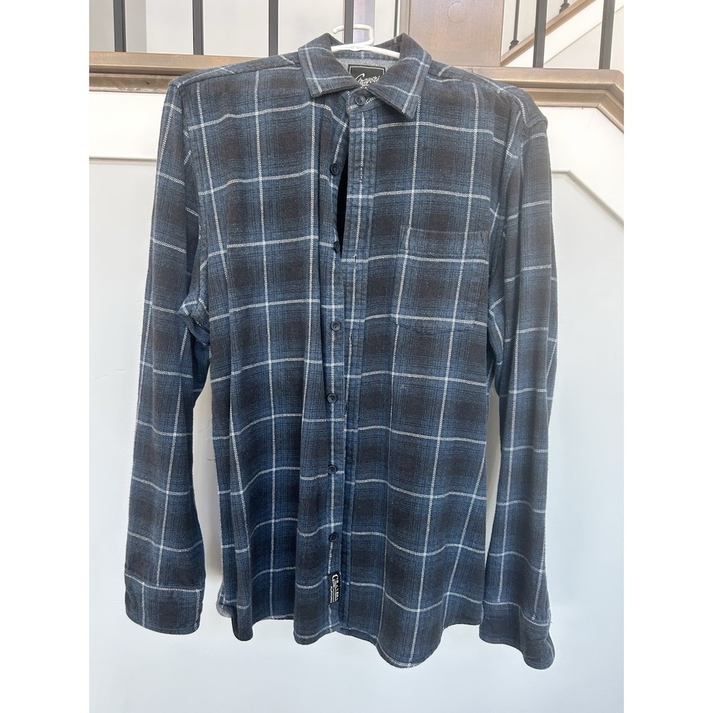 Grayers Heritage Flannel Shirt Mens L Blue Gray Windowpane Plaid Button Down
